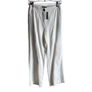 Ann Taylor High Rise Curvy Linen Blend Wide Leg Lined Pant Cream 0Petite